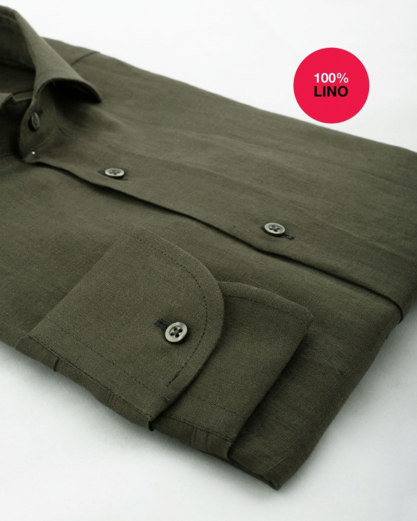 Camicia Alberobello 100 lino verdone Antica sartoria Italiana